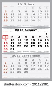 Agosto de 2015 con marca de citas roja - fiesta marcada actualmente es Amistad - ilustración vectorial