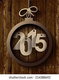 2015 Ball Paper Origami card on  wood background. Vector illustration.