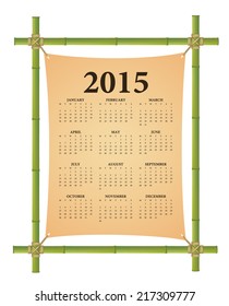 2015 Bamboo Frame Calendar. Weeks start on Monday.