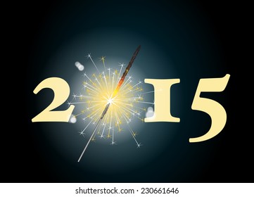 2015 banner with the zero being depicted by a glowing sparkler. EPS10 vector format.