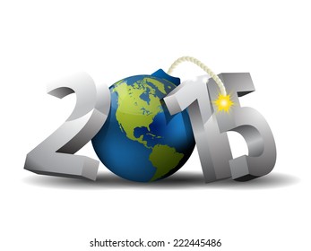 2015 Bomb - 3d text and Globe as a Bomb