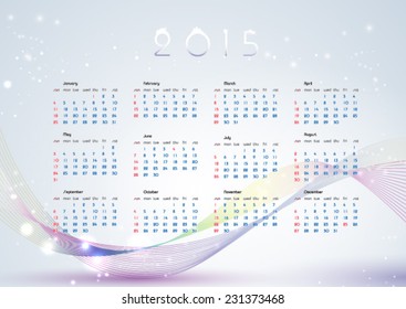 2015 calendar with abstract