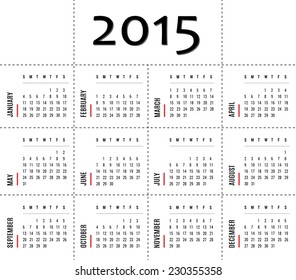 2015 Calendar - black fonts in white background