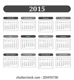 2015 Calendar, black&white style, vector eps10 illustration