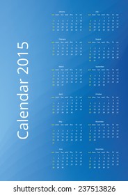 2015 calendar with bright blue vector background