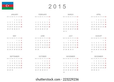 A 2015 Calendar with the country of Azerbaijan