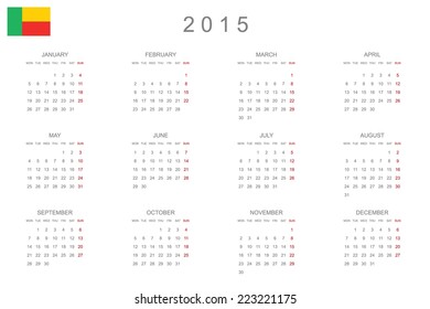 A 2015 Calendar with the country of Benin