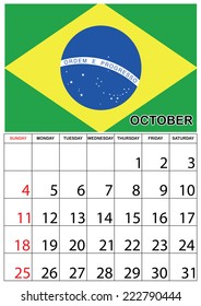 A 2015 Calendar with the country of Brazil - October