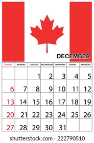 A 2015 Calendar with the country of Canada - December