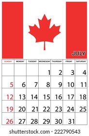 A 2015 Calendar with the country of Canada - July