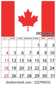 A 2015 Calendar with the country of Canada - October