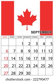 A 2015 Calendar with the country of Canada - September