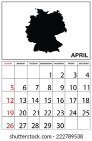A 2015 Calendar with the country of Germany - April