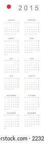 A 2015 Calendar with the country of Japan