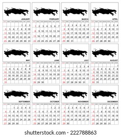 A 2015 Calendar with the country of Russia