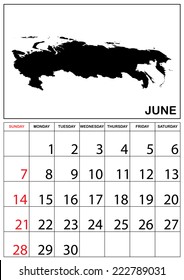 A 2015 Calendar with the country of Russia - June