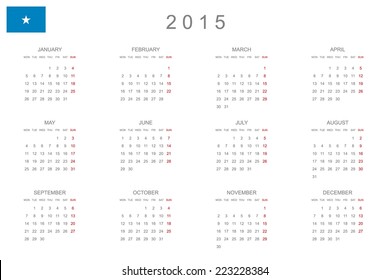 A 2015 Calendar with the country of Somalia
