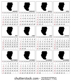 A 2015 Calendar with the country of Sudan