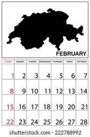 A 2015 Calendar with the country of Switzerland - February