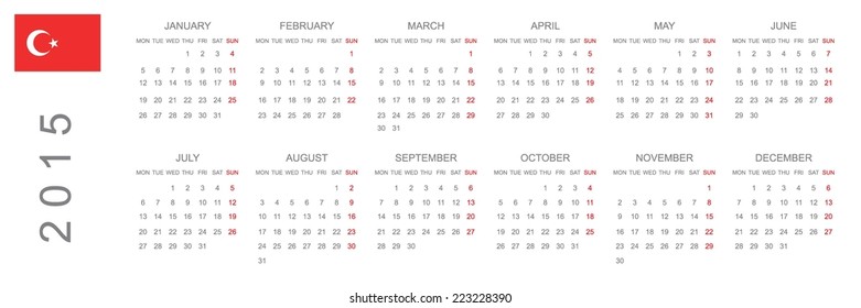 A 2015 Calendar with the country of Turkey