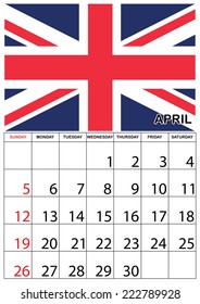 A 2015 Calendar with the country of United Kingdom - April
