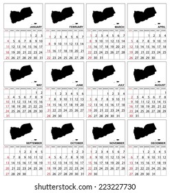 A 2015 Calendar with the country of Yemen