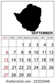 A 2015 Calendar with the country of Zimbabwe