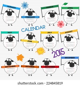 2015 calendar with cute sheep for your design. Week starts on Sunday