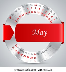 2015 calendar design with metallic ring and ribbon - may month
