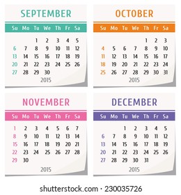 2015 calendar design - set of four months (september, october, november, december)