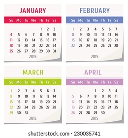2015 calendar design - set of four months (january, february, march, april)