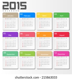 2015 Calendar Design Template - Week Start With Sunday