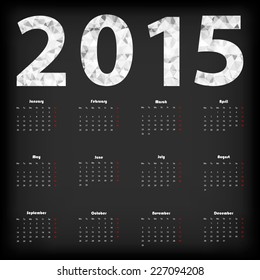 2015 Calendar design, week starts with Monday