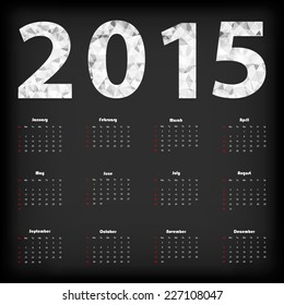 2015 calendar design, week starts with Monday