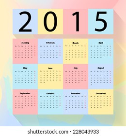 2015 calendar design, week starts with Monday
