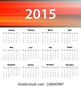 2015 calendar design, week starts with Monday