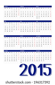 2015 calendar in english