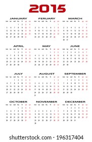 2015 calendar in english
