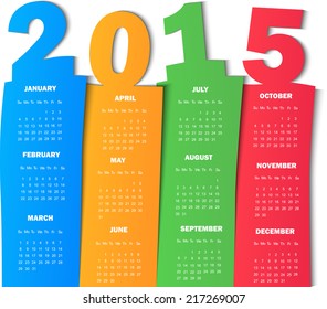 2015 Calendar Funny Paper Design Template - Week Start With Sunday