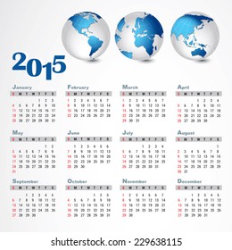 2015 calendar. Globe.