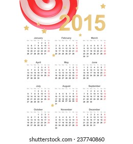 2015 calendar with gold text and candy stylish design