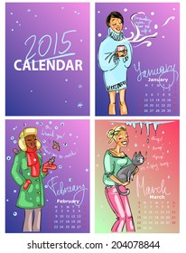  2015 Calendar with hand drawn illustrations. Cover + 3 months.