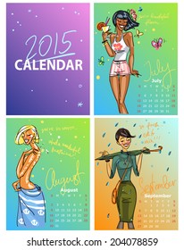  2015 Calendar with hand drawn illustrations. Cover + 3 months.