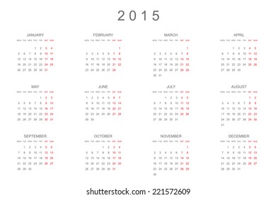 A 2015 Calendar isolated on white background
