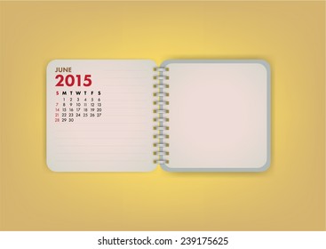 2015 Calendar June Notebook Design Vector