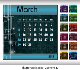 2015 Calendar. March.