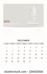 2015 calendar, monthly calendar template for December. Vector illustration.