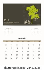 2015 calendar, monthly calendar template for January. Vector illustration.