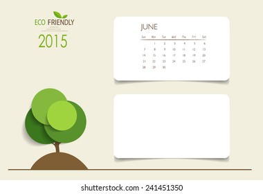 2015 calendar, monthly calendar template for June. Vector illustration.