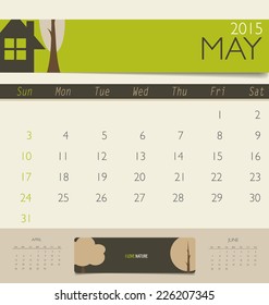 2015 calendar, monthly calendar template for May. Vector illustration.